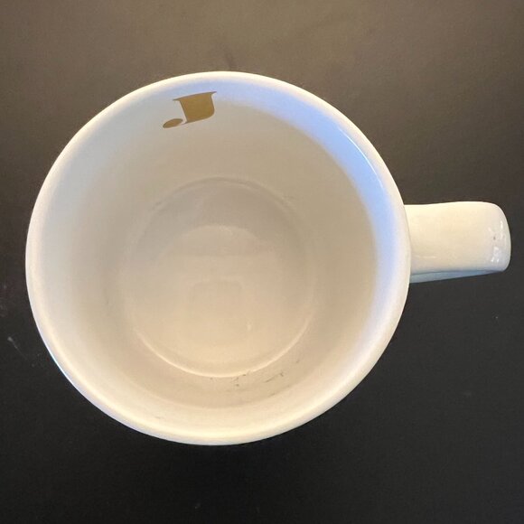 Letter J Monogram Initial Stoneware Mug ~ Teal Polka Dots & Metallic Gold Accent - Picture 6 of 8